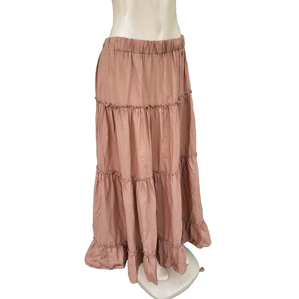 ZARA SKIRT TIERED‎  RUFFLE COTTON  MIDI PULL ON BOHO CHIC DUSTY ROSE 2492/154 S